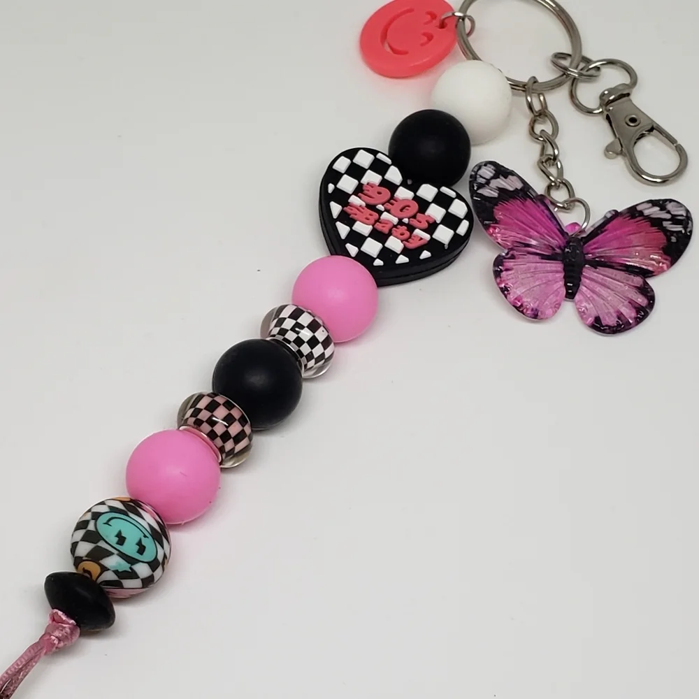 Handmade Butterfly 90s Baby Silicone Focal Bead Keychain